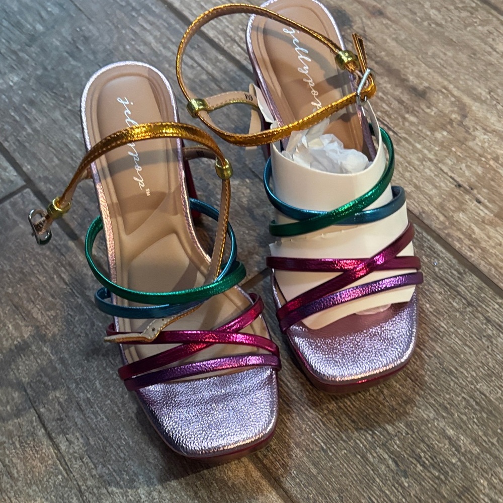Jil Sander Vibrant Strappy Heels - Purple, Green, Gold, Cream